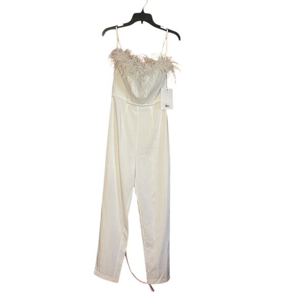 Mac Duggal NEW Style 68146 White Strapless Jumpsuit with Feather Trim Size 2 NWT - Picture 4 of 10